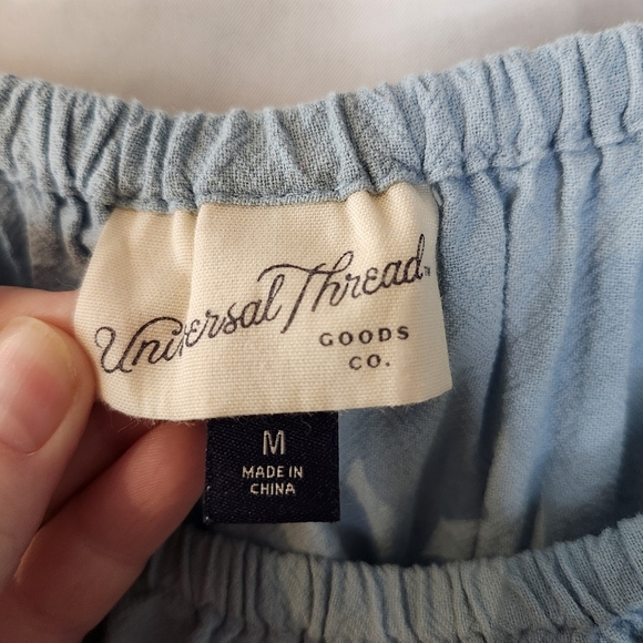 Chambray Womens Strappy Top Size M Light Blue Bows Scrunch Resort Cruise Beach - Picture 3 of 7